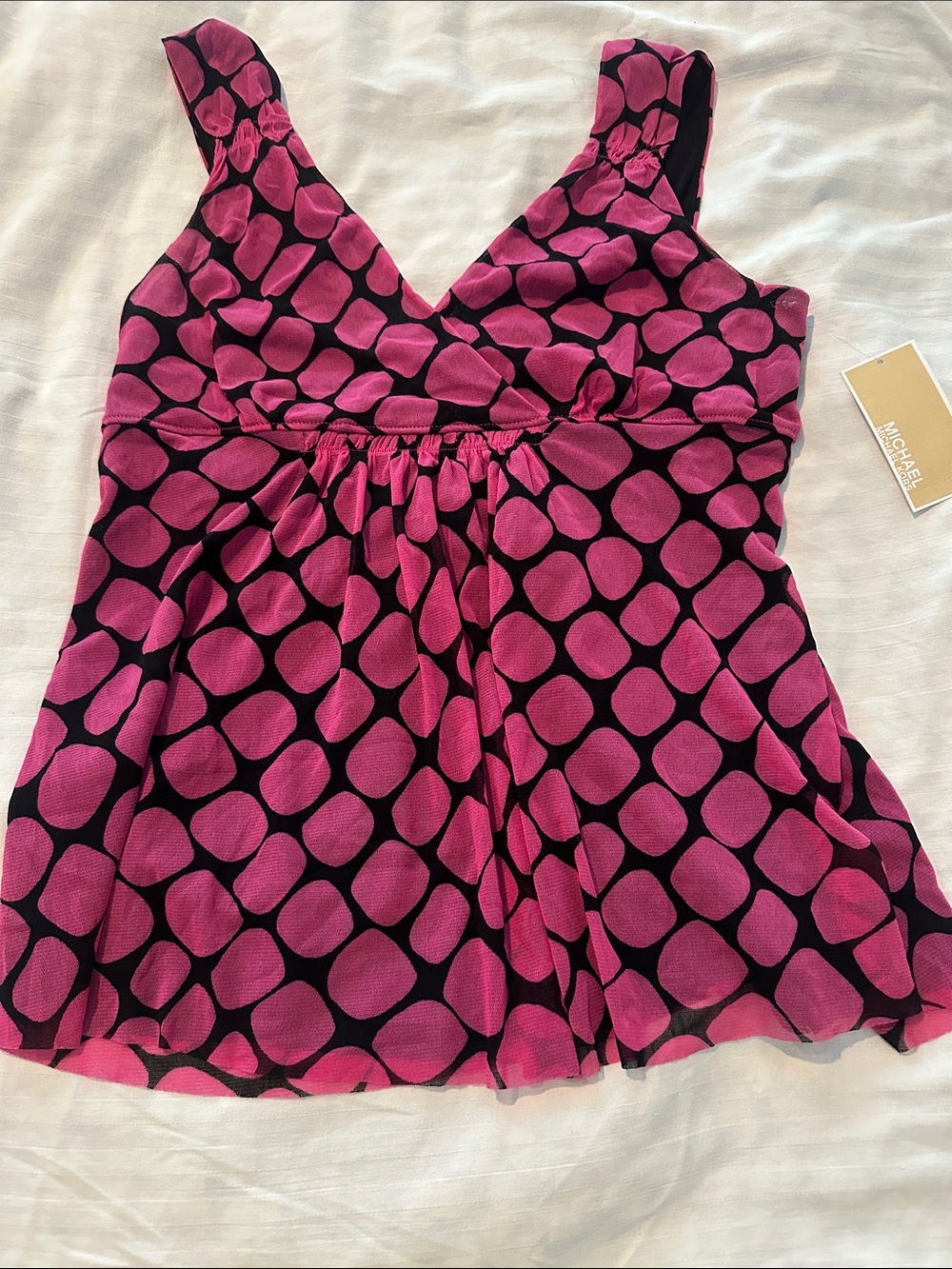 MICHAEL Michael Kors Pink and Black Polka Dot V-Neck Top Size M